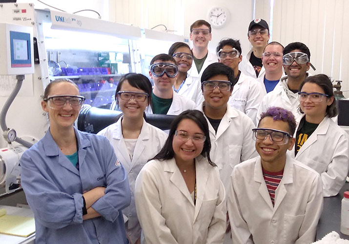 Chantal Stieber with students in her lab.