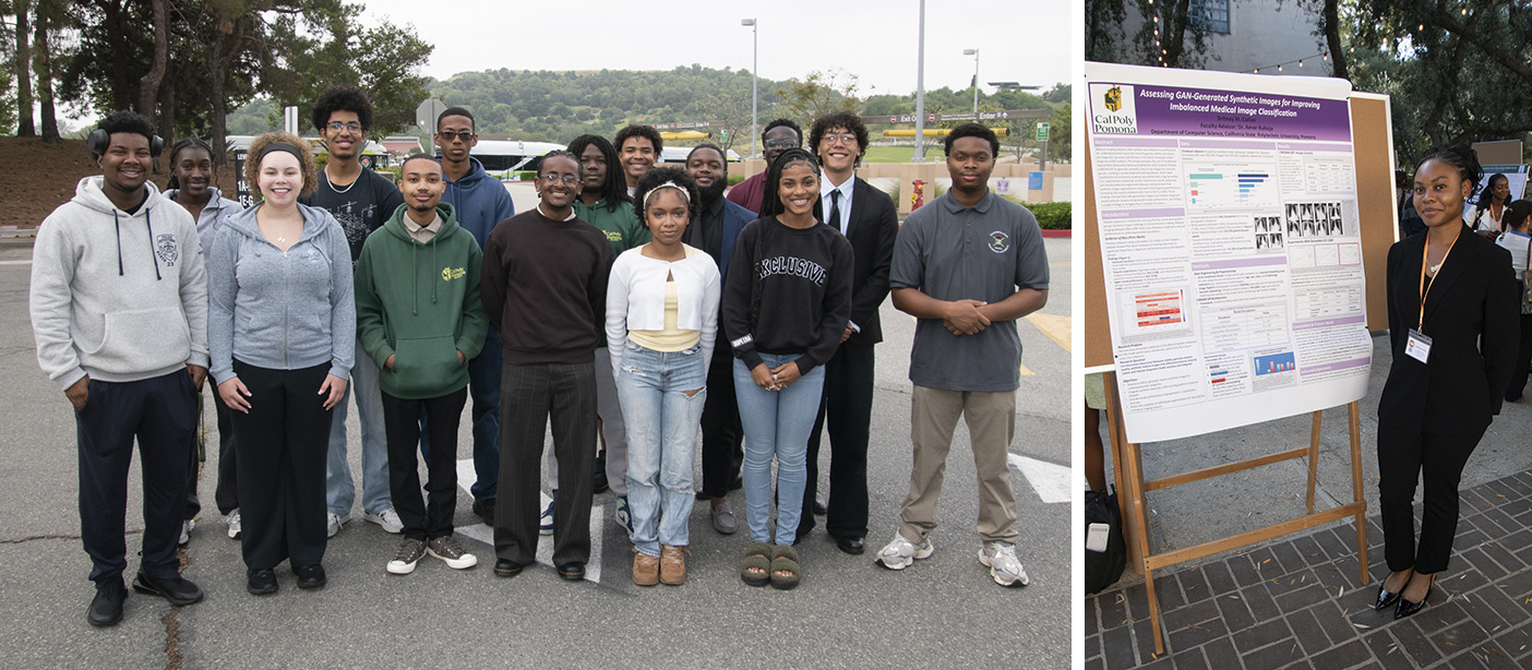 BASES Scholars at CEBAS and Britney Collier standing beside her research poster