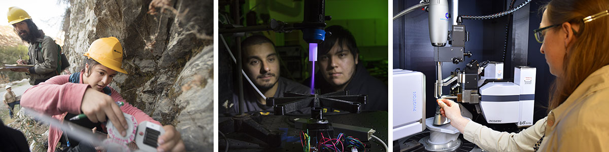 students engaged in physics, chemistry, and geology