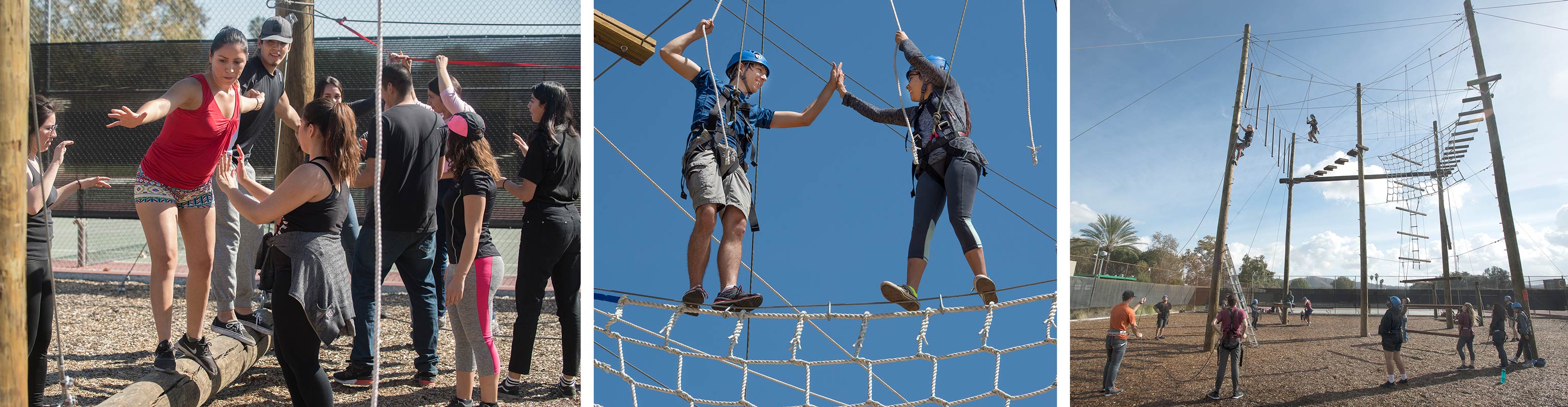participants on the challenge ropes course
