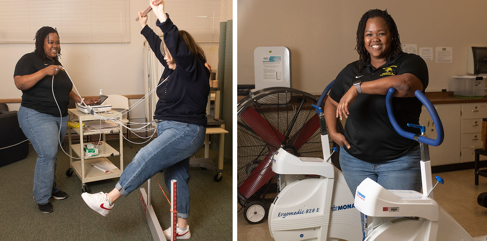 Koyya Lewis-Trammell evaluates a student during exercise. 