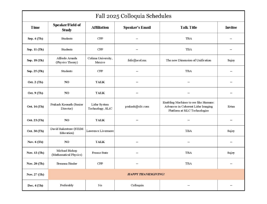 fall 25 schedule for the colloquia series
