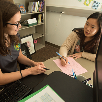 Two women -- an advisor and a student -- having an advising session.