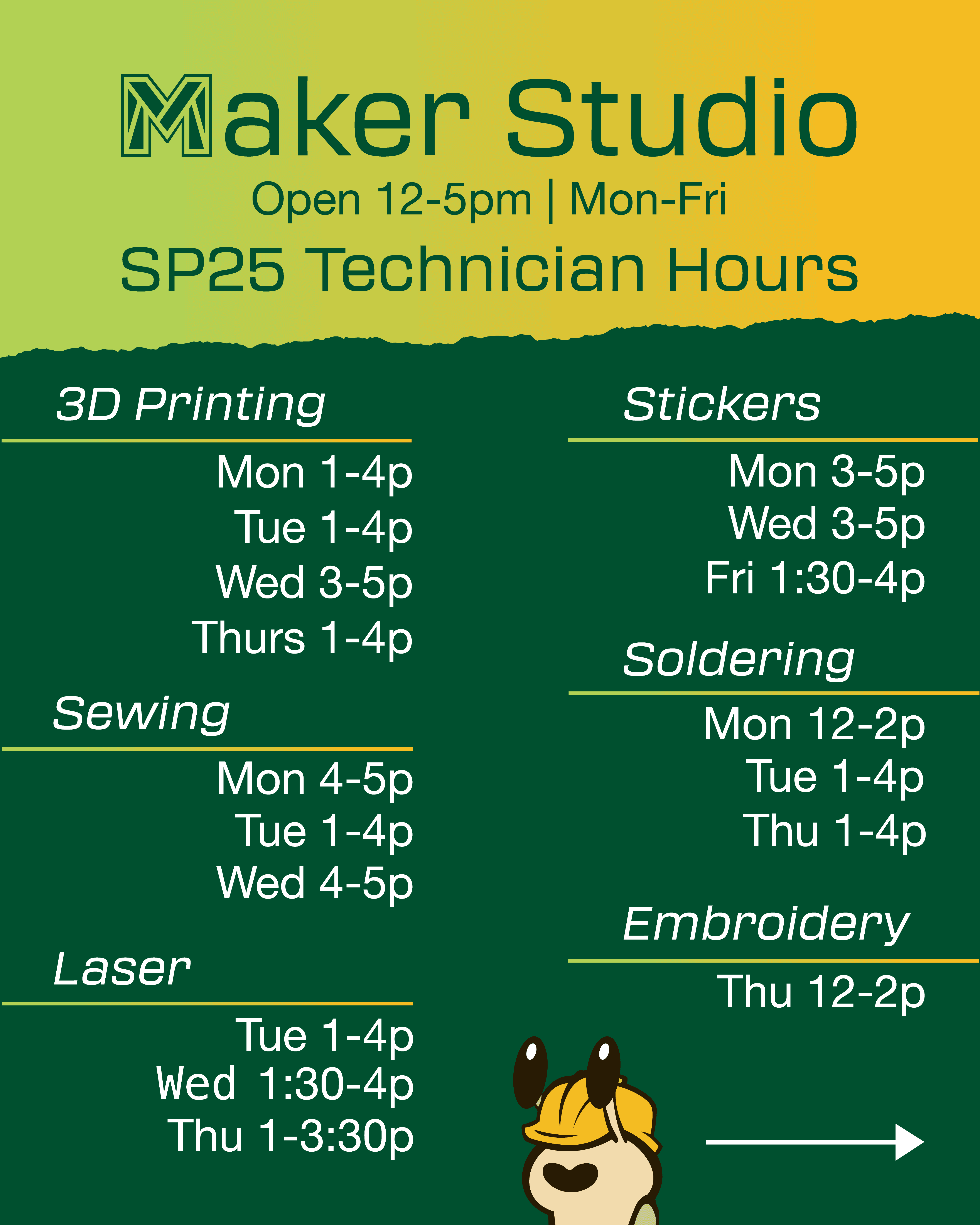 A flyer showing SIIL's hours for the Spring 2025 school year