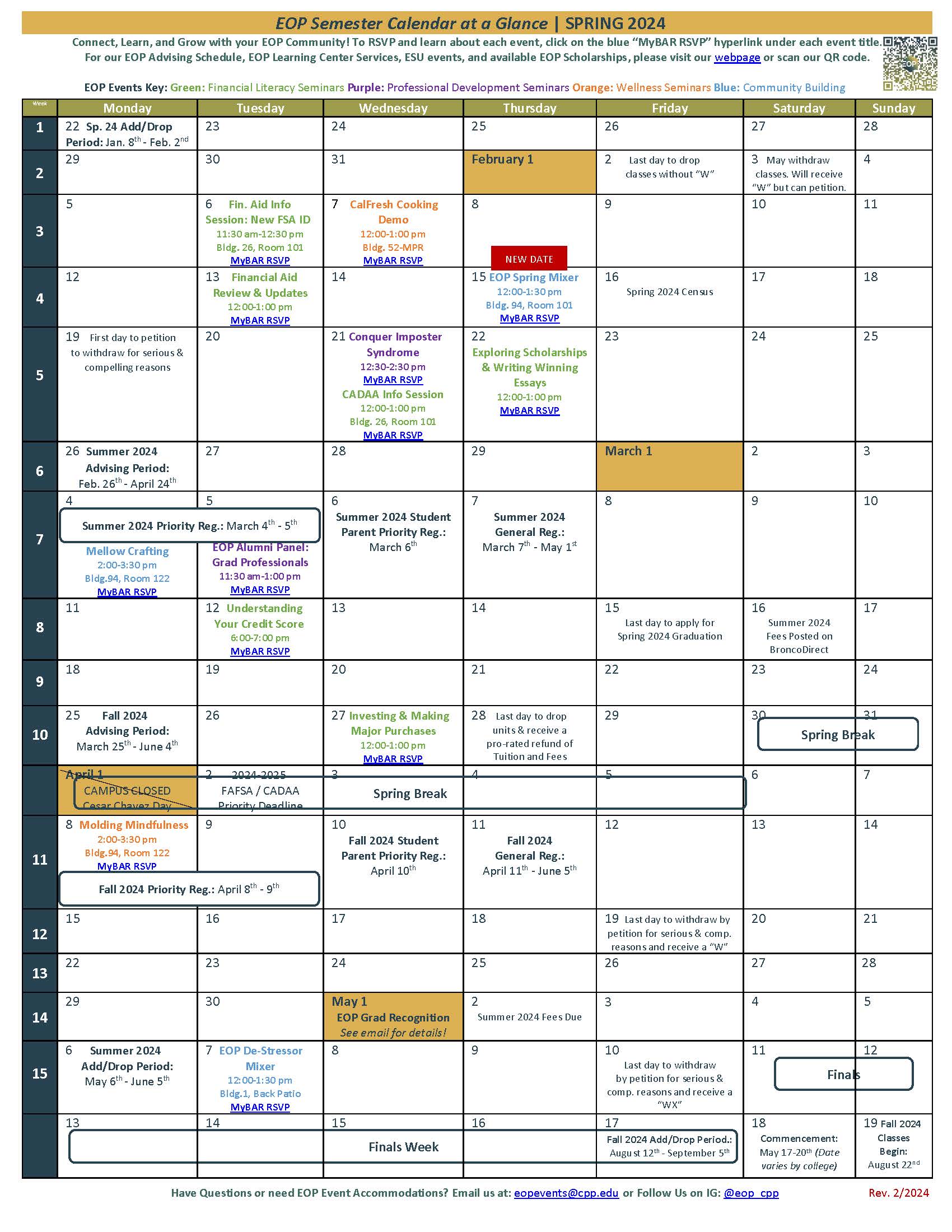 Image of the Calendar at a Glance Spring 2024 image