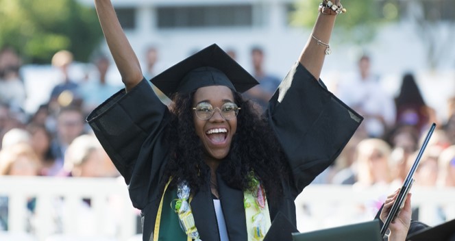 Student celebrates during commencement