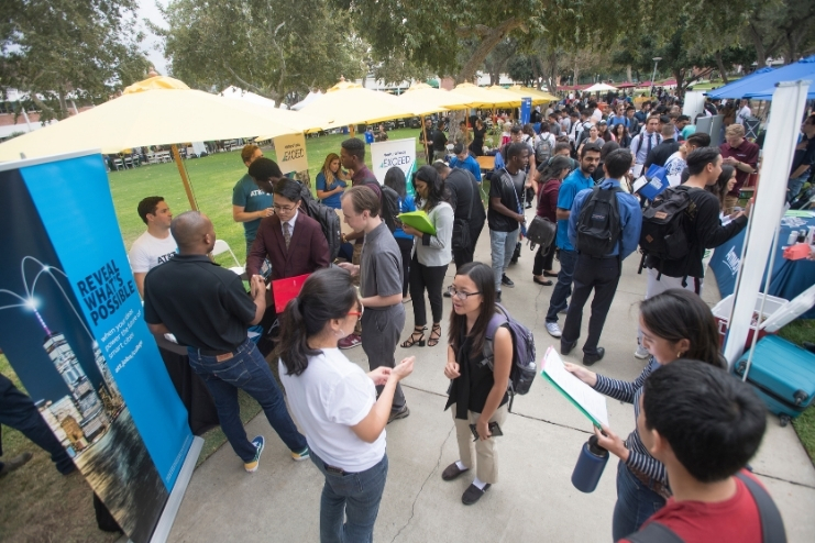 Students attend a Career Fair in the University Quad
