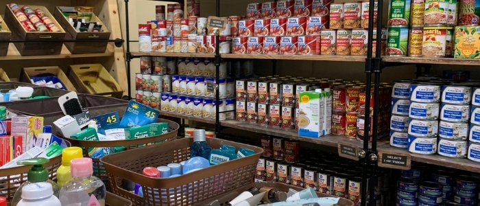 Food items stacked inside the food pantry