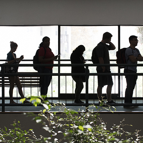 Students wait in line