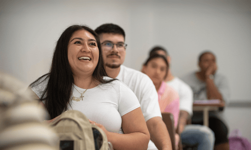 Students in Sekani Robinson's  SOC 4611 class on the first day of classes at Cal Poly Pomona 