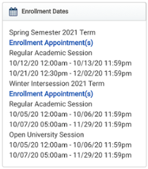 Enrollment appointment box on Bronco Direct