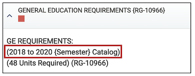 Screenshot of GE Requirement Year box in Degree Progress Report