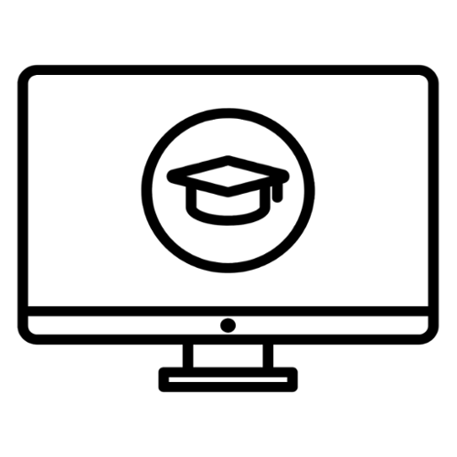 Icon of a computer with a mortarboard inside it 