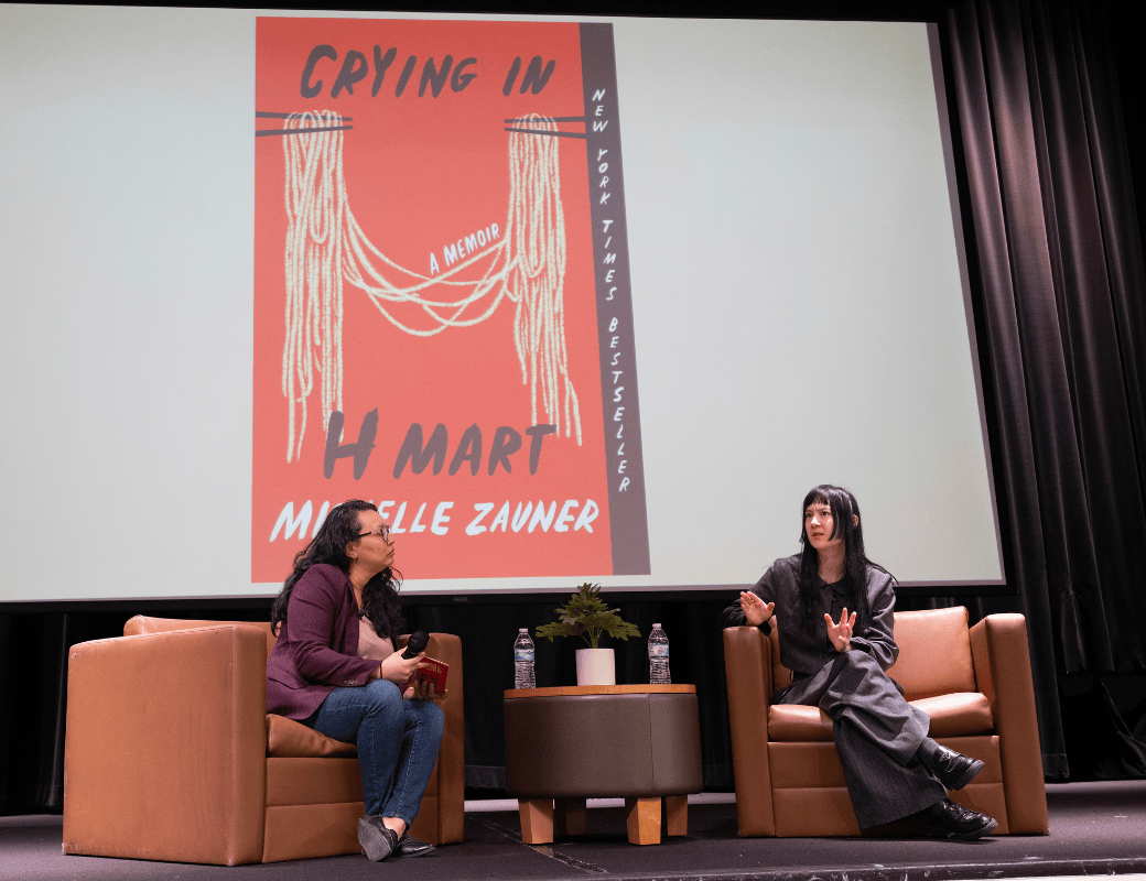 Michelle Zauner speaking at the 2024-2025 Conversation and Book signing for Crying in H-Mart