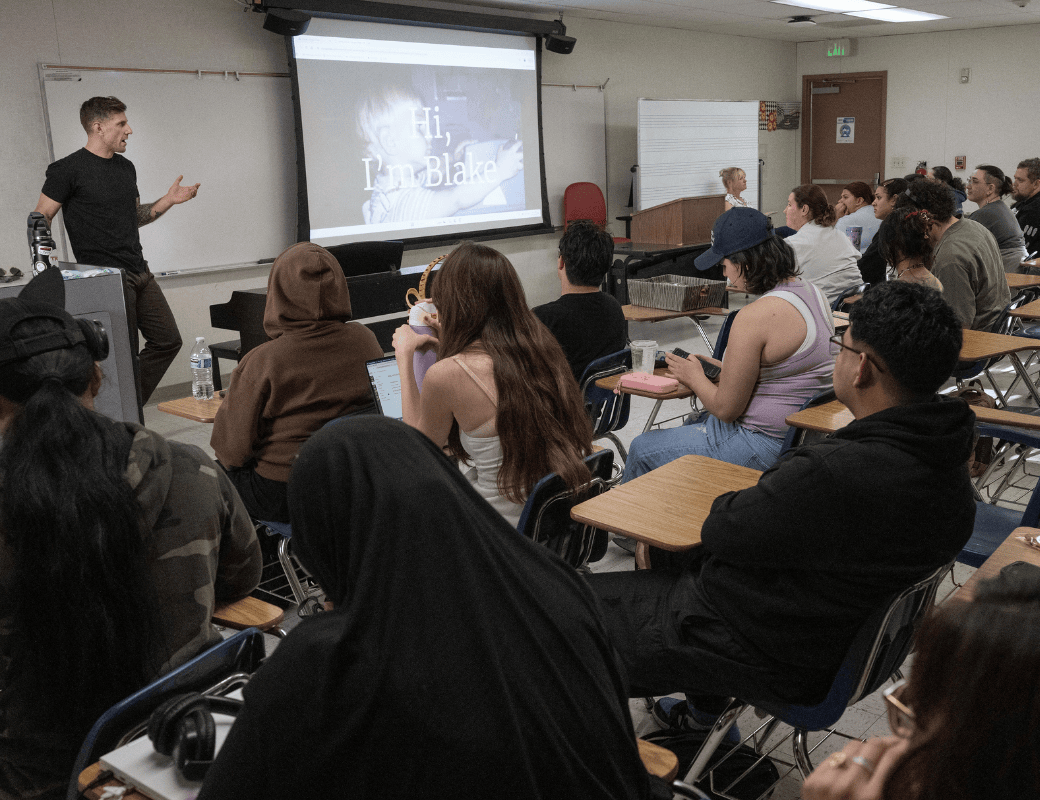 Blake Kasemeier speaks at an English Class at Cal Poly Pomona