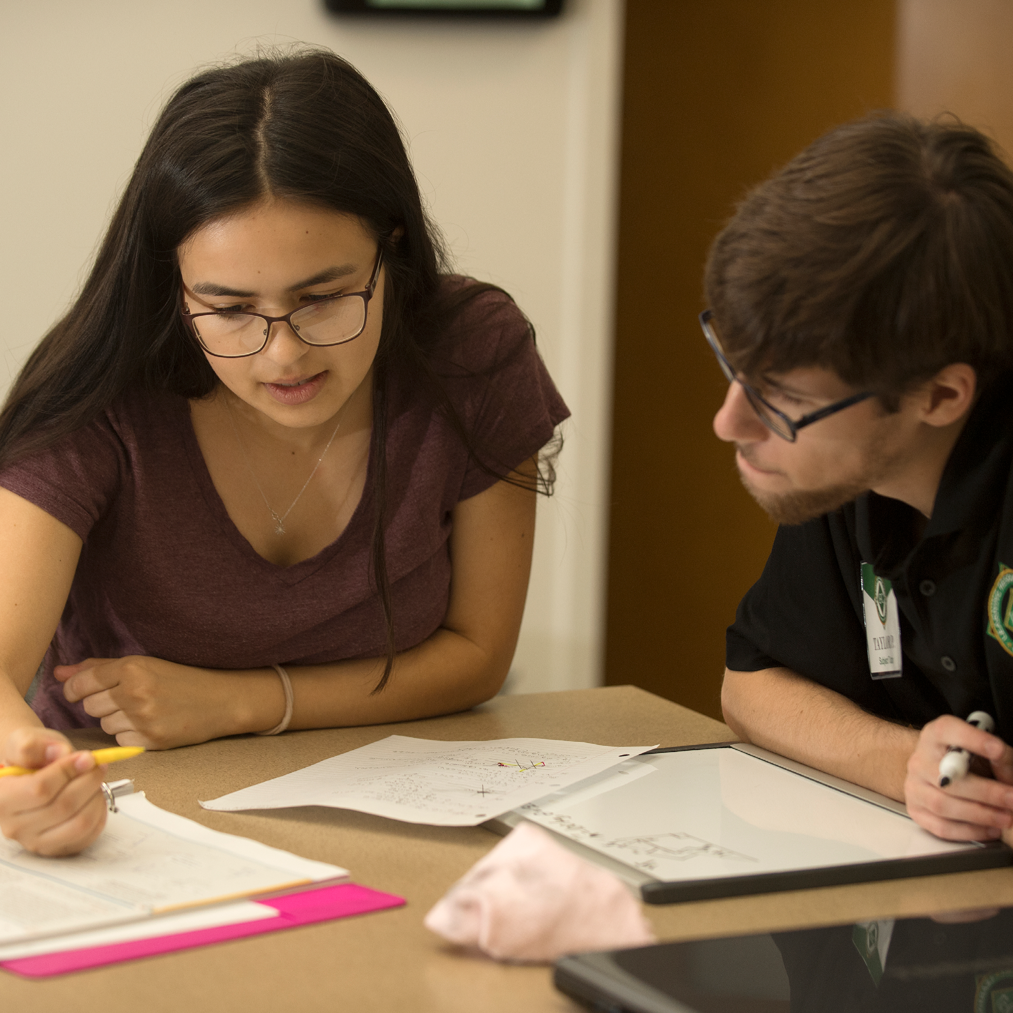 A tutor works with a student
