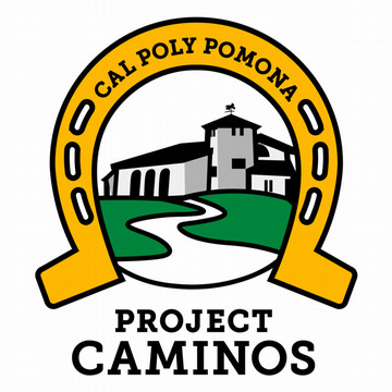 logo of project caminos; horse shoe with words Cal Poly Pomona arched; with image of old stables in the middle