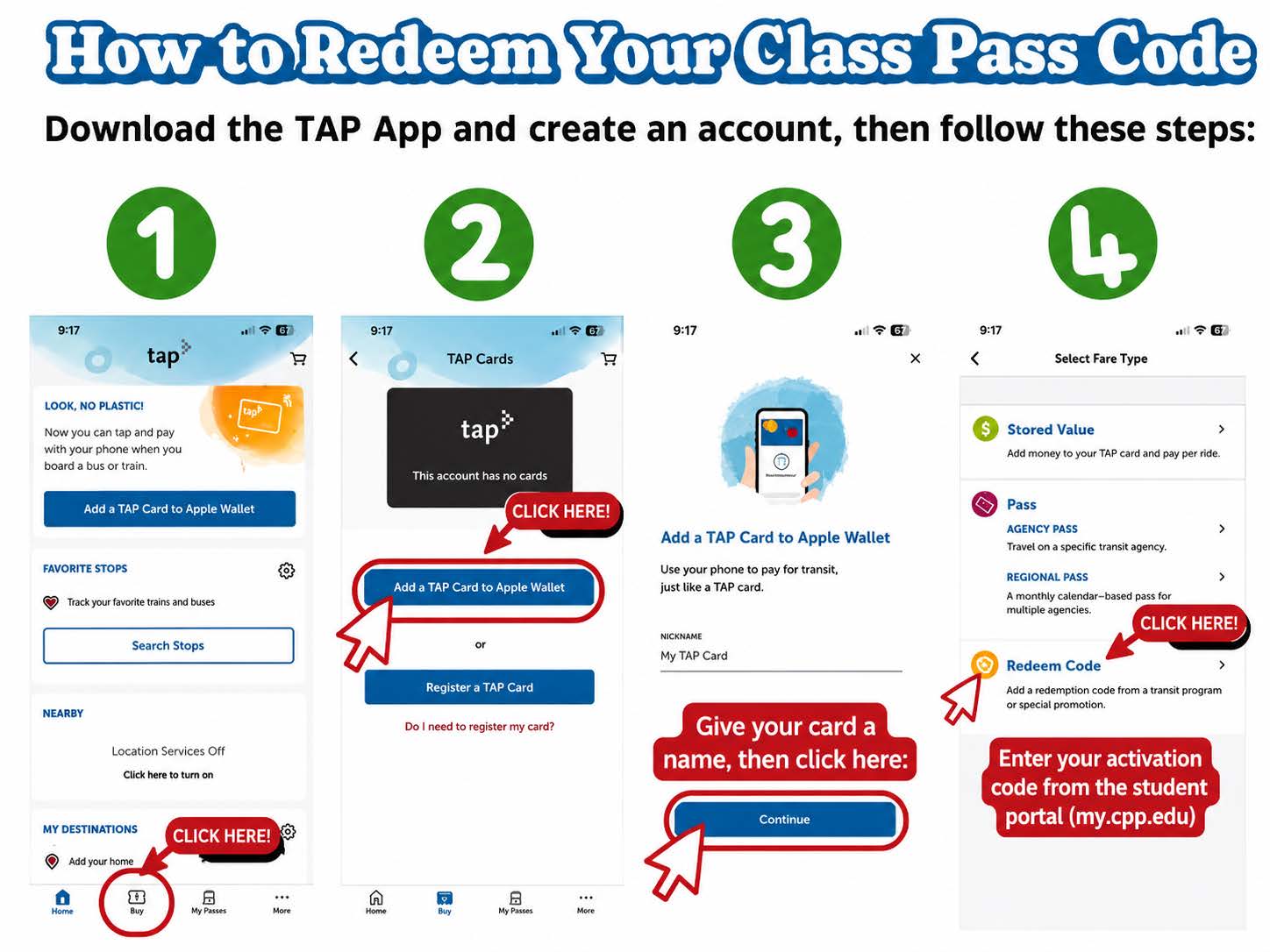 From my.cpp.edu, select student life, foothills class pass and show activation code. Copy the code for next steps
