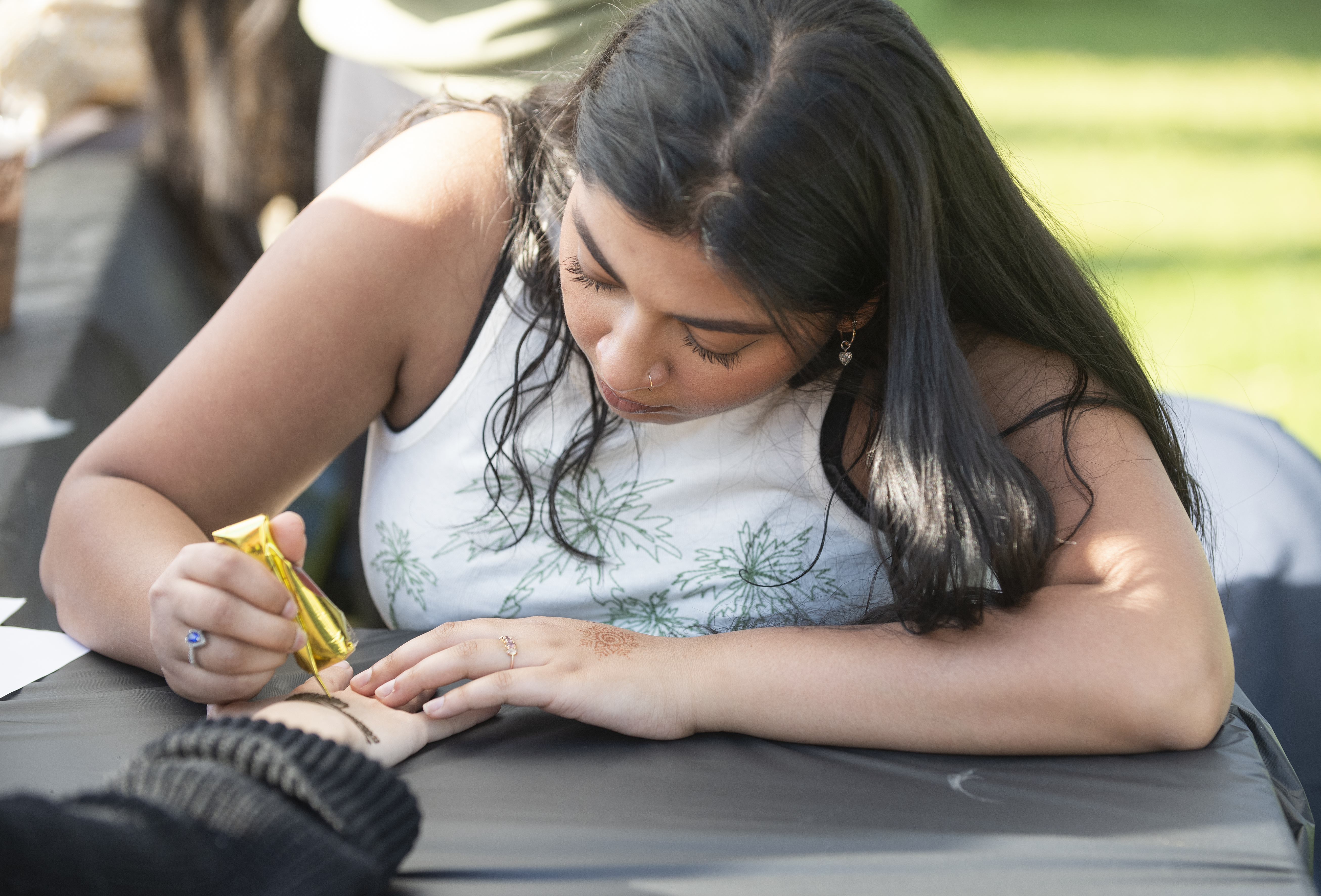 A student participates in an event
