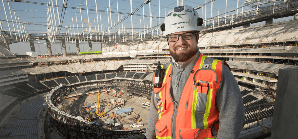 image of vincent in front of construction set