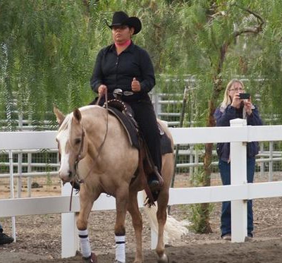 a man in black rides a horse icon