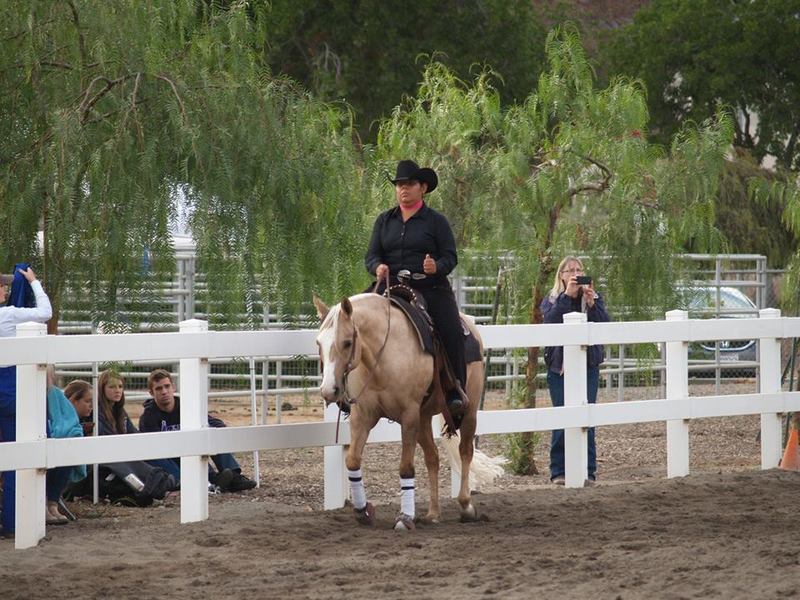 a man in black rides a horse