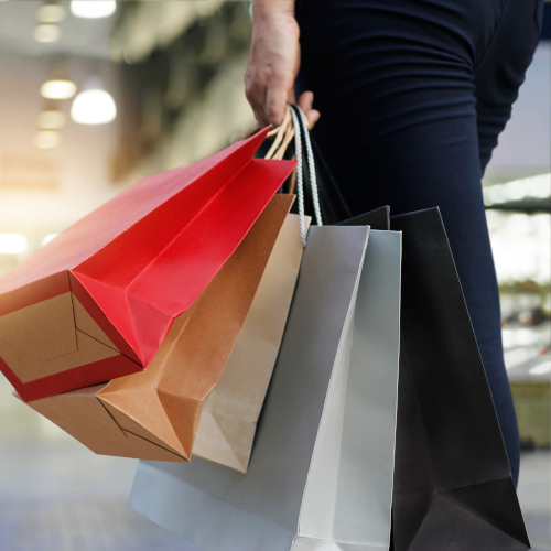 Destination Shopping - shopper holding shopping bags 