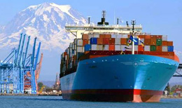 ship with containers in a port