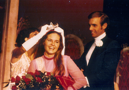 Sandi Beletrutti (Davis) is crowned the 1970 Poly Vue Queen by outgoing queen Barbara Di George and Ron Simons at the Fourth Annual Queen’s Pageant.