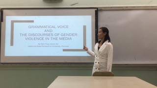 Wan-Ting (Joyce) Wu presenting her research on Grammatical Voice and Discourses of Gender Violence in the Media