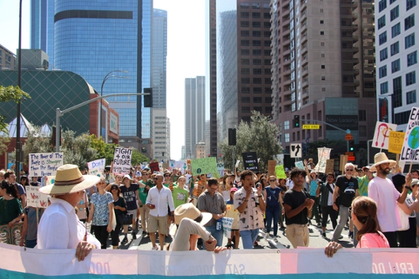 Protesters crowded the streets in downtown Los Angeles. 