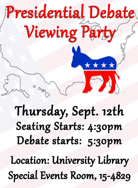 flyer of presidential debate viewing party at the library