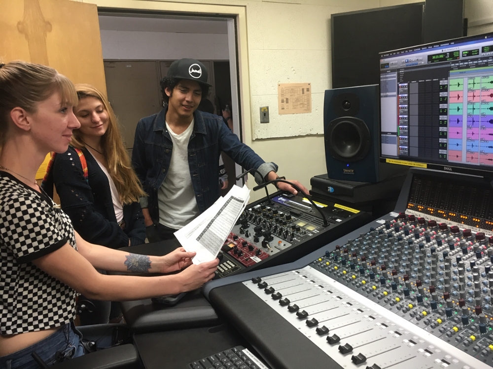 Music students recording in Studio B