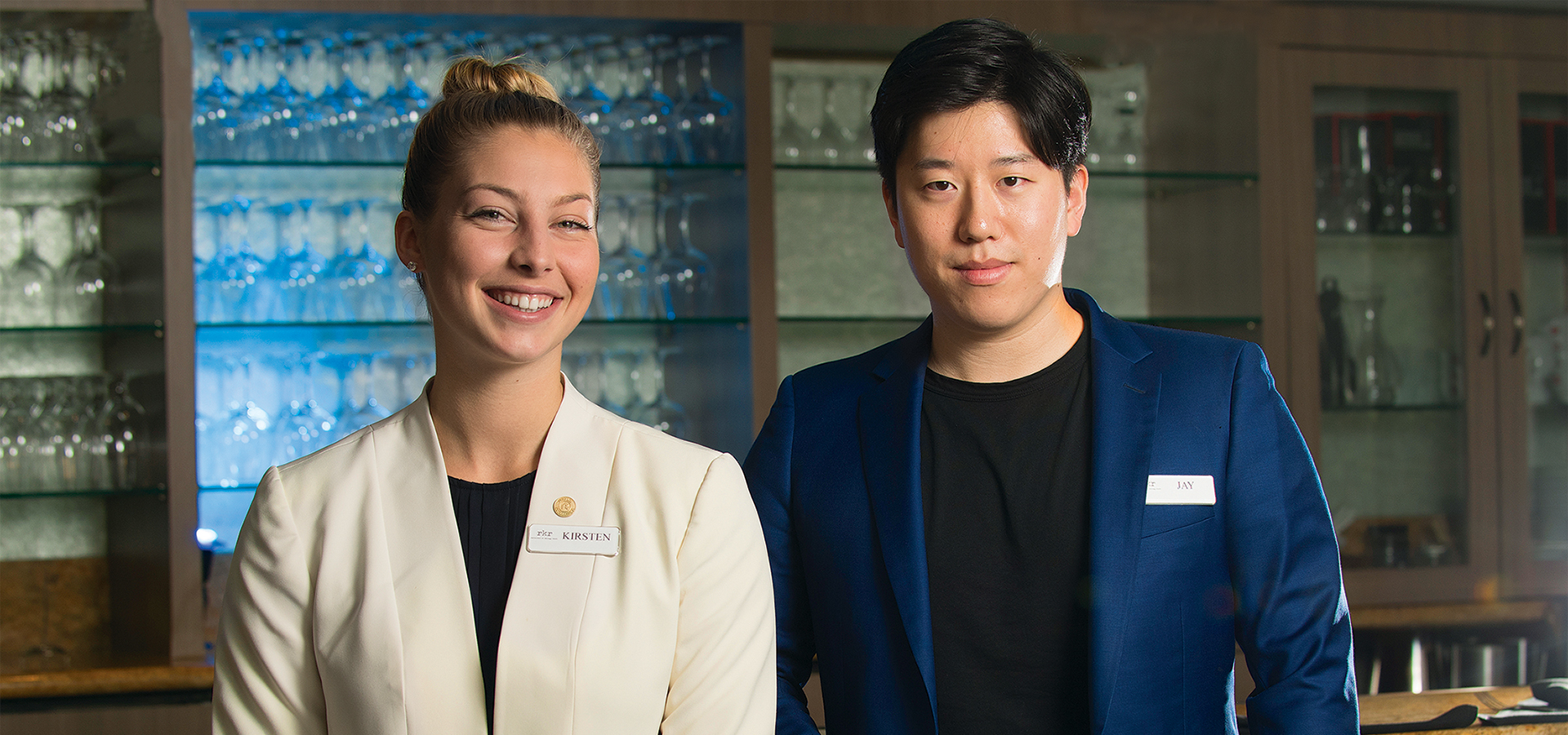 Over the course of the semester, Collins students Kirsten Wiesinger and Jay Kang have worked every position, including manager and chef, in The Restaurant at Kellogg Ranch.