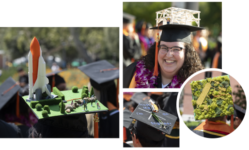 A collage of mortarboards from student graduates
