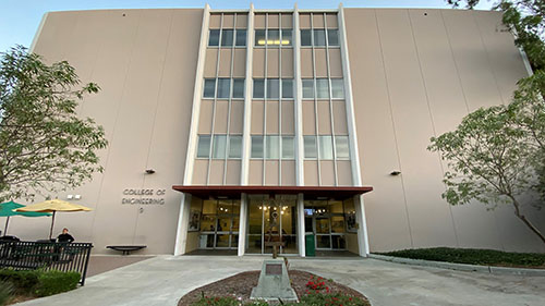 CPP Engineering building 9. Signage on the building reads College of Engineering 9.