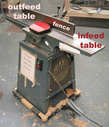 jointer and parts where the outfeed table, fence, and the infeed table are located