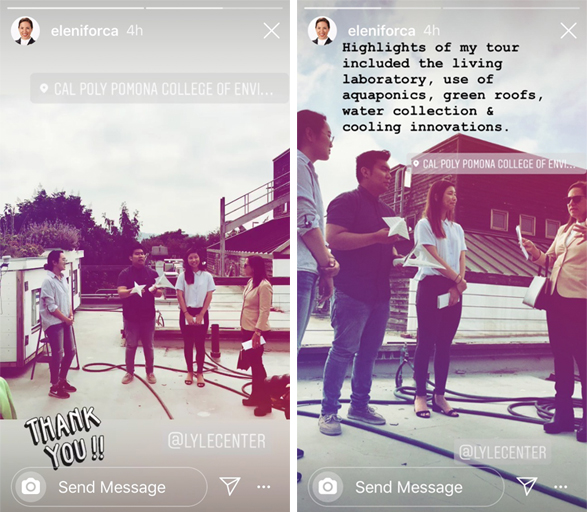 eleniforca. Cal Poly Pomona College of Envi... Thank you!! @ LYLECENTER. eleniforca 4h. Highlights of my tour included the living laboratory, use of aquaponics, green roofs, water collection & cooling innovations.