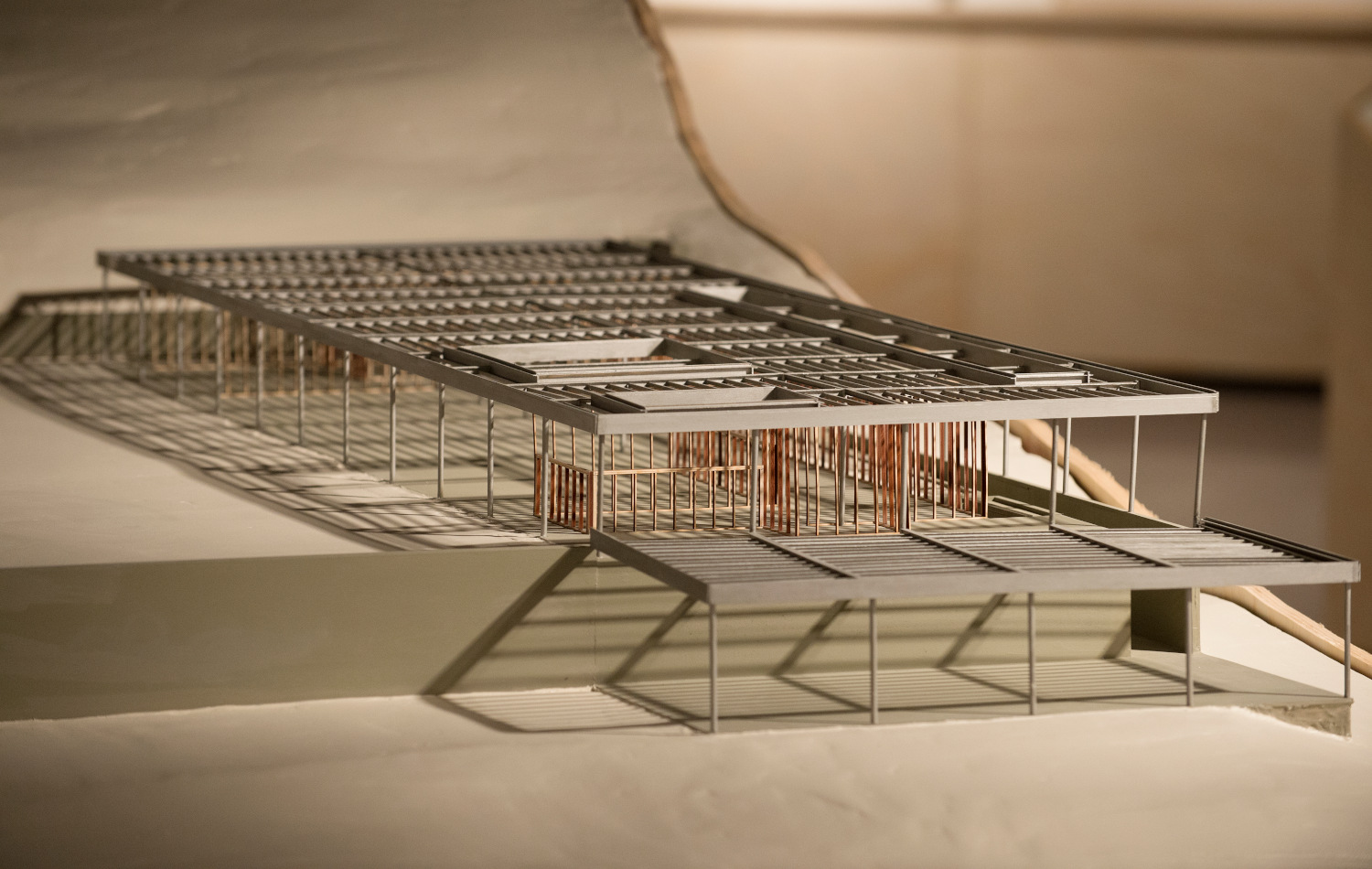 A model of the David and Riva Schrage House designed by Raphael Soriano, one of the leading visionaries of mid-century modern architecture who taught in the Department of Architecture.