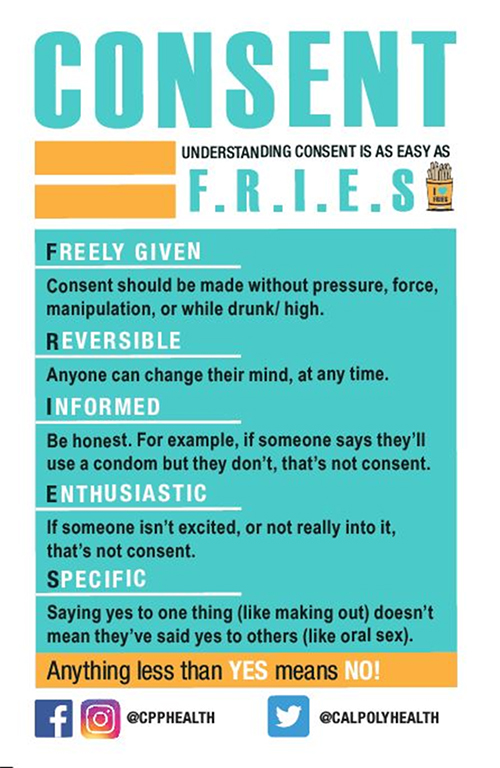 Consent Fries mean consent is freely given, reversible, informed, enthusiastic, and specific