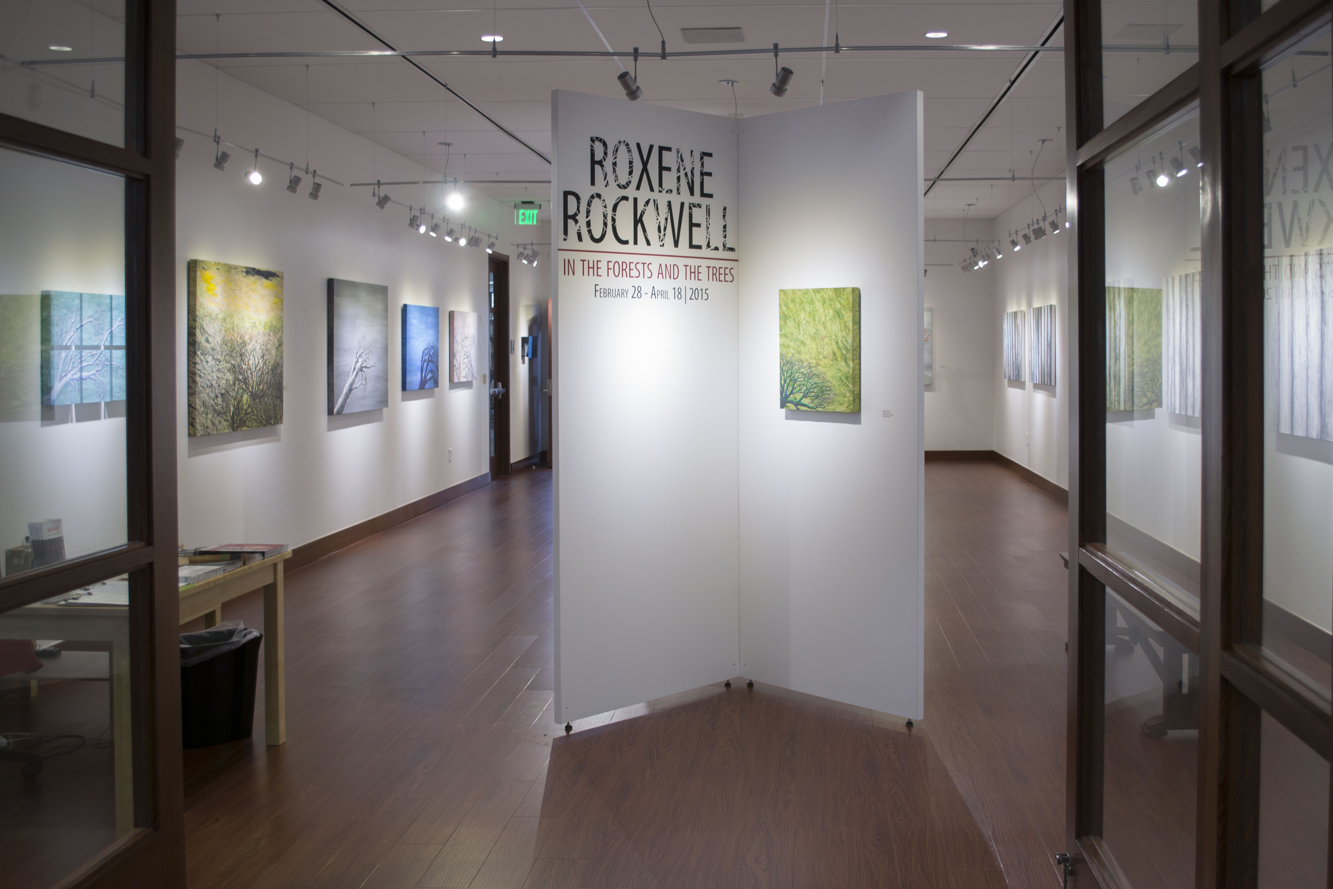Installation View, Entrance of Gallery, Roxene Rockwell In The Forests and Trees, 2015.