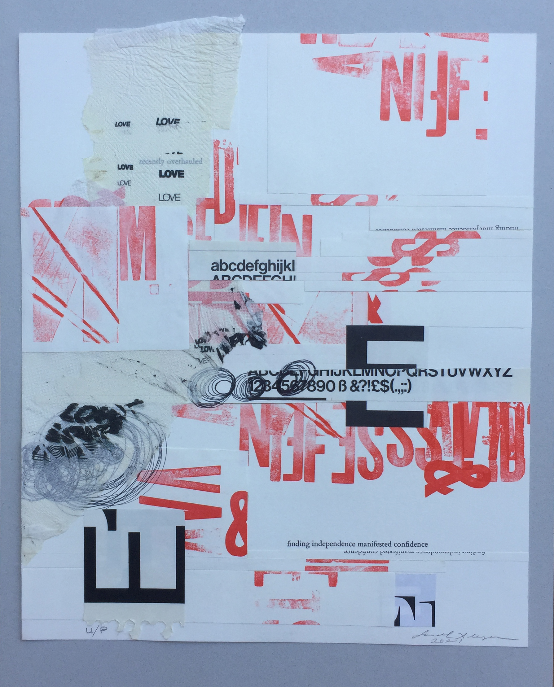 "Manifested 25", from the (What You Carry) Series (Internal Spaces), 2021 Unique Print: Letterpress, Pen & Ink, Offset Lithography, Collage