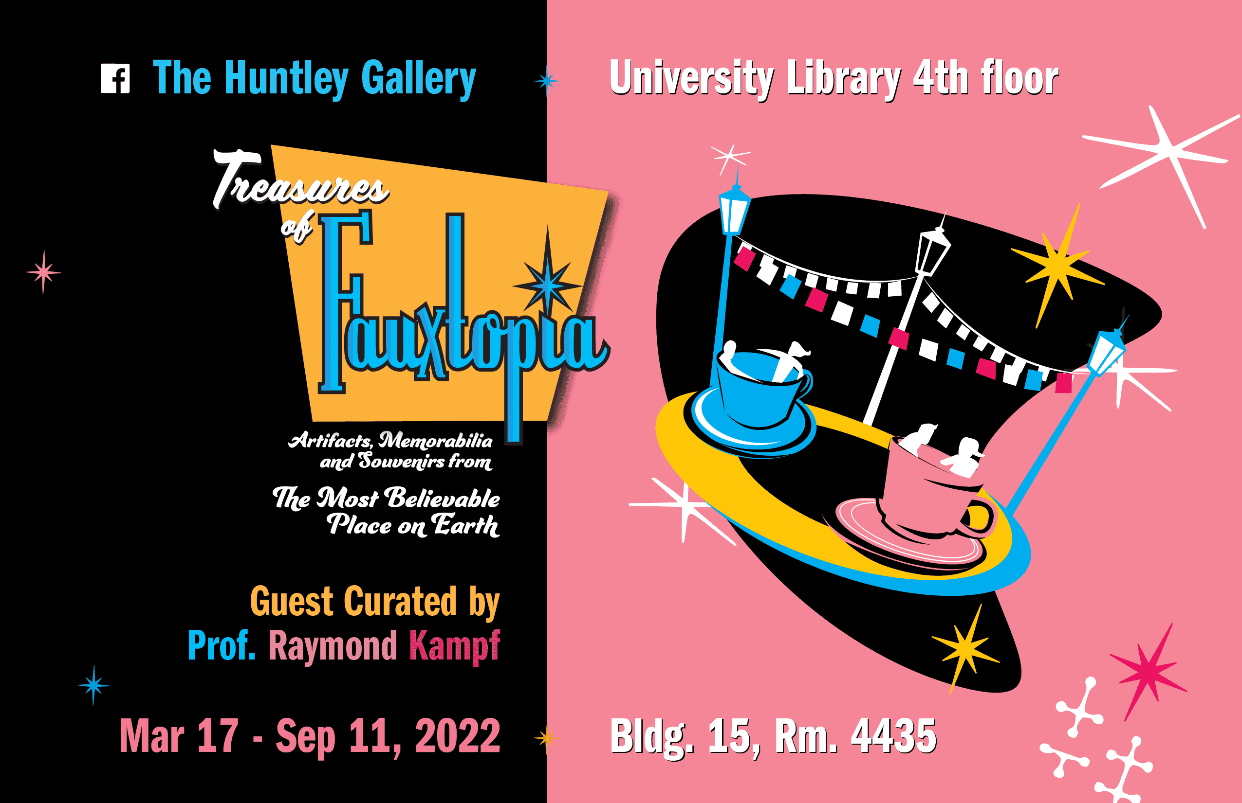 Get ready for Treasures of Fauxtopia Artifacts, Memorabilia and Souvenirs from The Most Believable Place on Earth at the Don B. Huntley Gallery located on the 4th floor of University Library exhibiting from Thursday, March 17 - Sunday, September 11! 