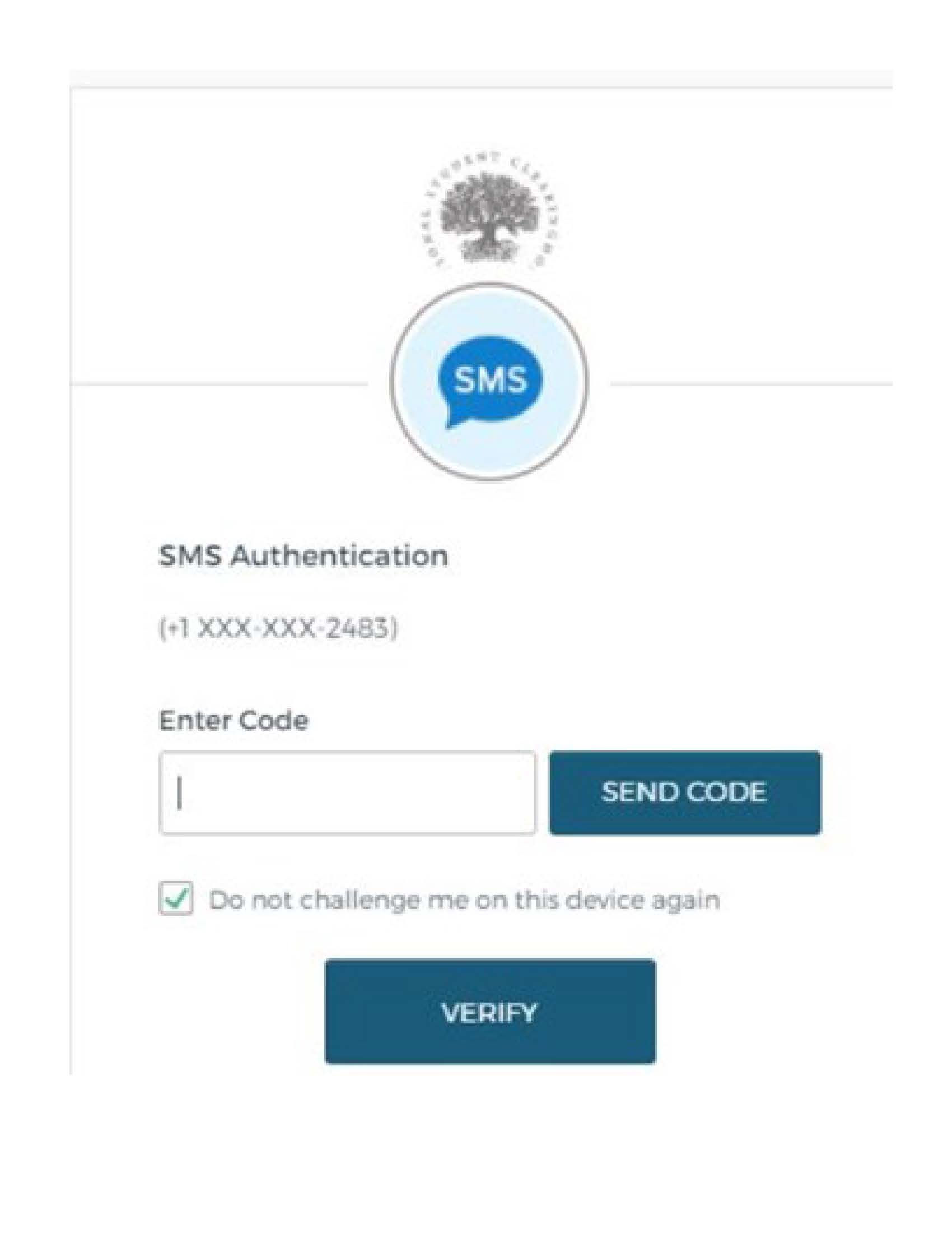 Image - Enter Code to obtaining a SMS Authentication