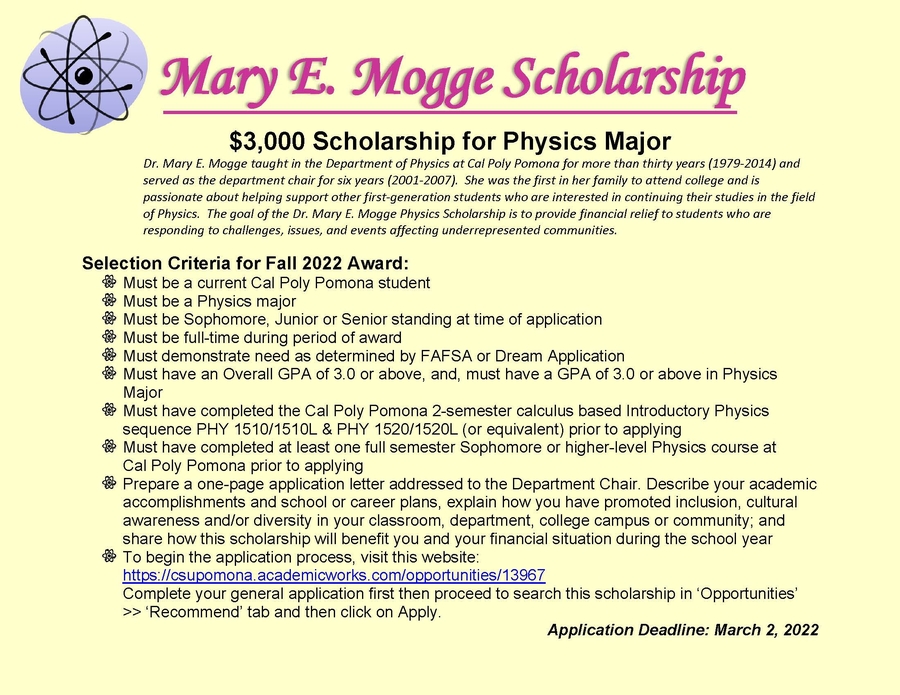 mary mogge $3,000 scholarship