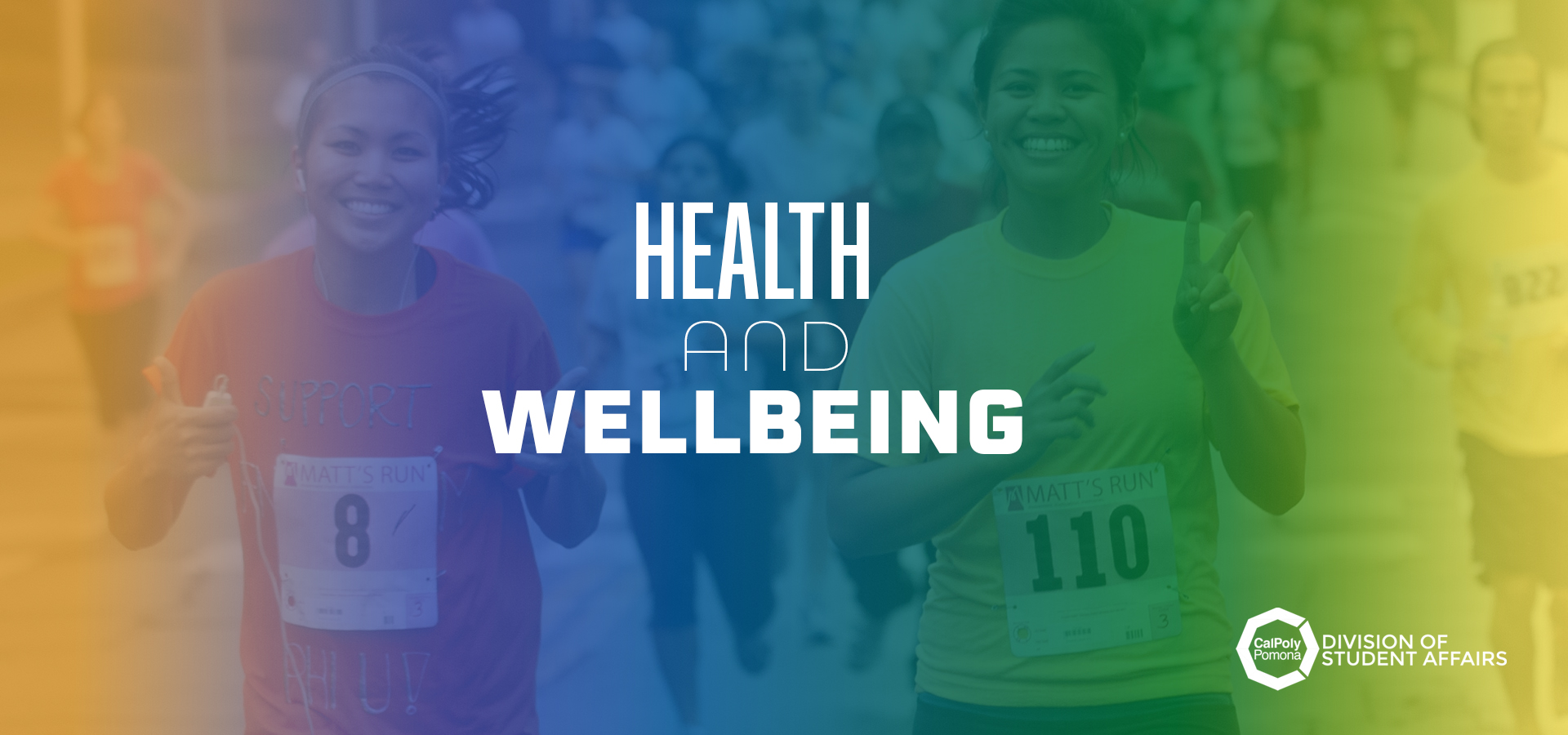 Health and Wellbeing banner with students running 